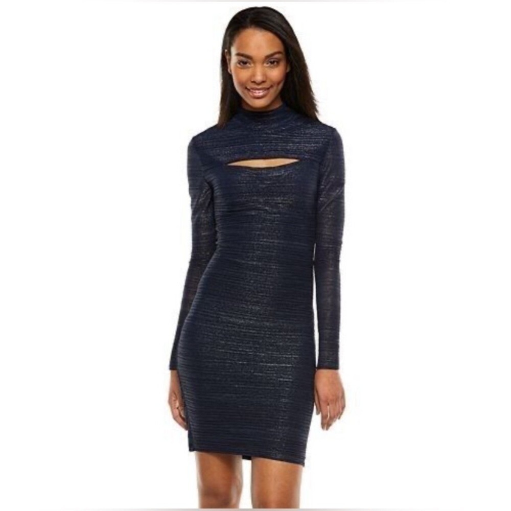Jennifer Lopez Eclipse Dark Glamour Blue Sparkle‎ Cutout Bodycon Dress XS